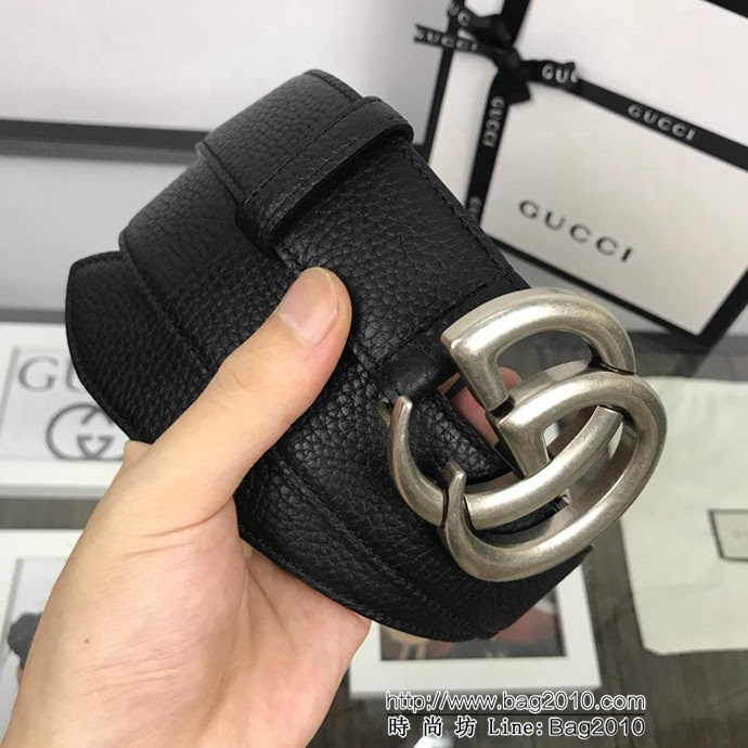 GUCCI古馳 官網新款 原單品質 進口頭層togo荔枝紋 復古GG古銀扣 男士皮帶  xfp1422